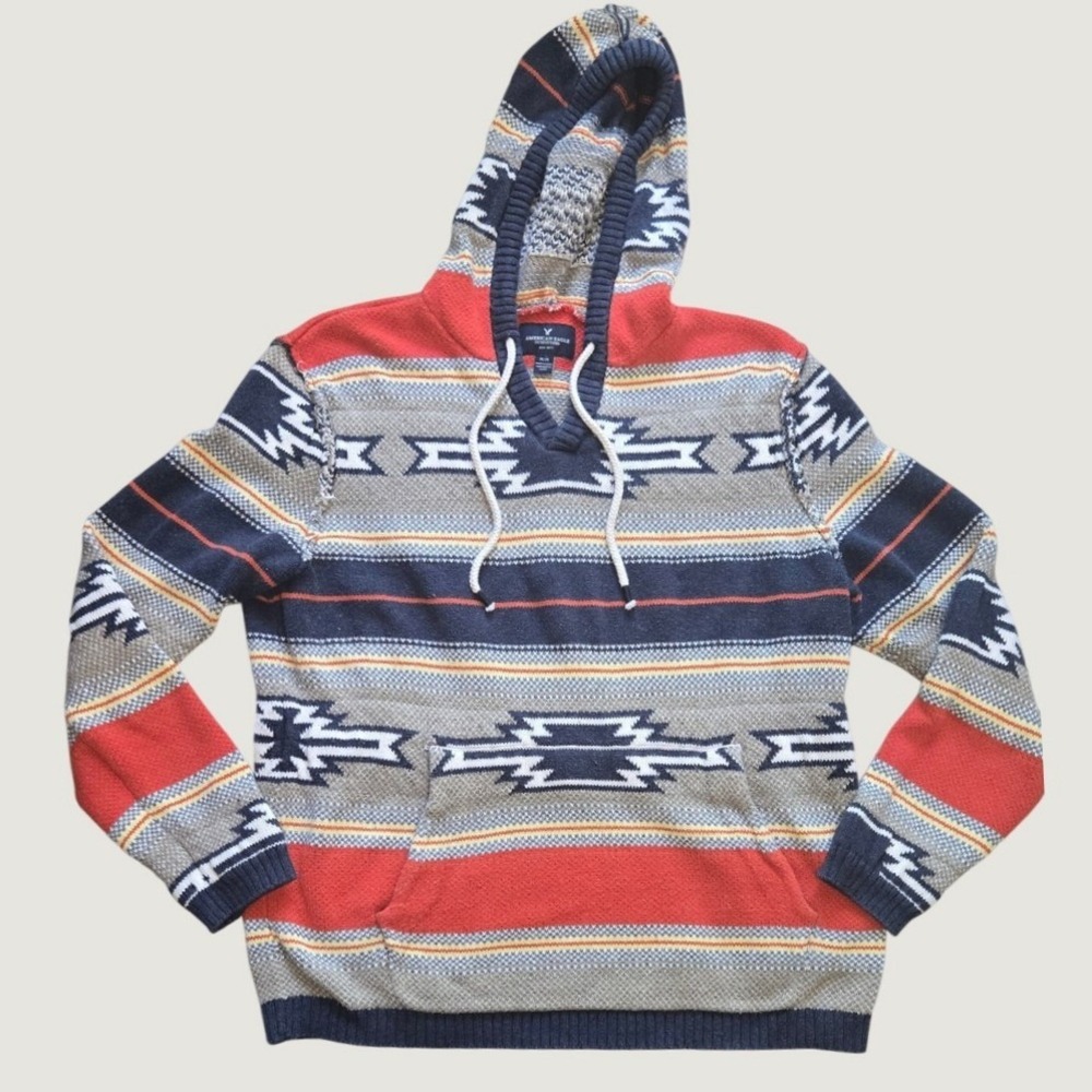 American Eagle Baja Hoodie Sweater Men's‎ Medium Southwestern Aztec Cotton